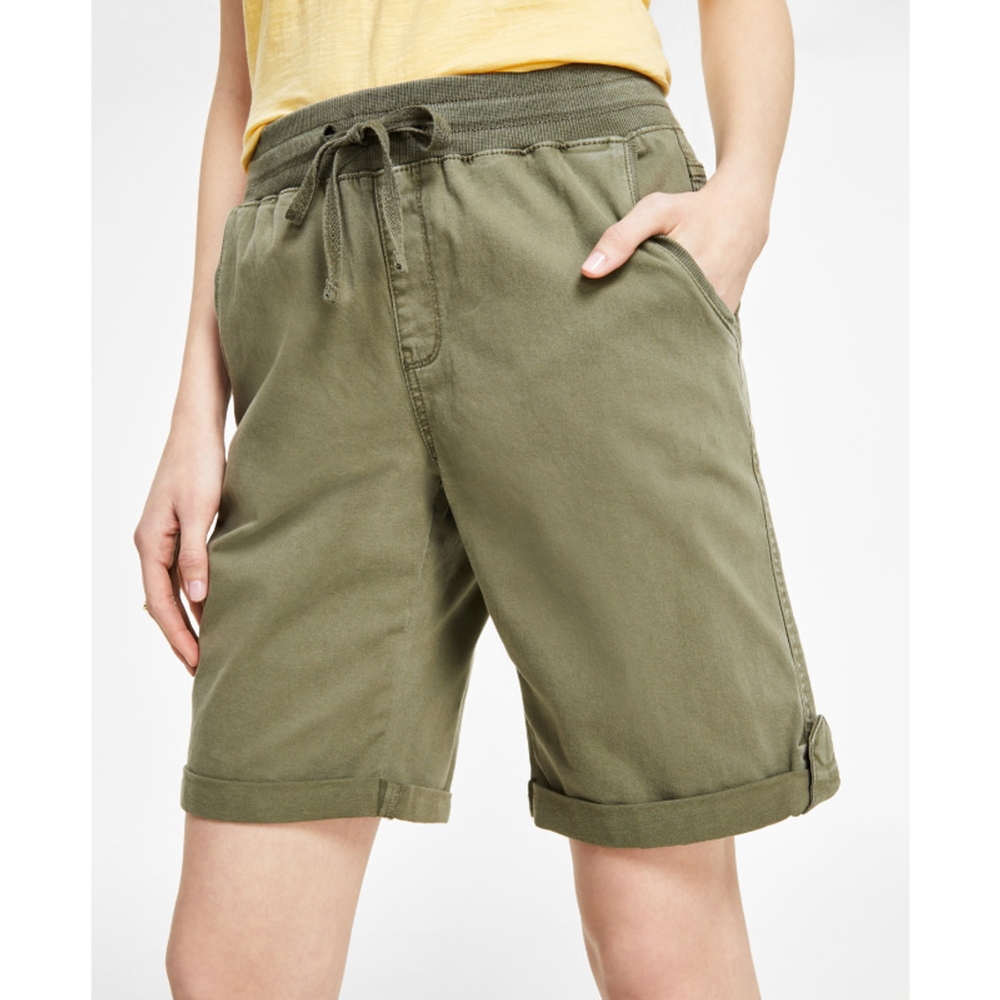 Style & Co. Women's XL Green Drawstring Ribbed-Waistband Cuffed Shorts NWT